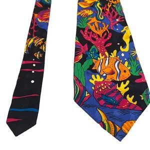 Rosetti Mens Necktie Silk Vibrant Coral Reef Tropical Fish Sea Horse Novelty Tie